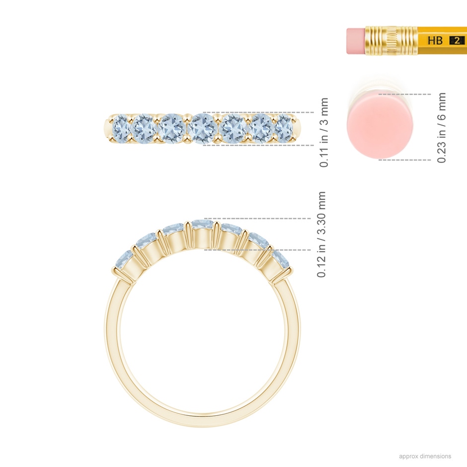 3mm A Half Eternity Seven Stone Aquamarine Wedding Ring in Yellow Gold ruler