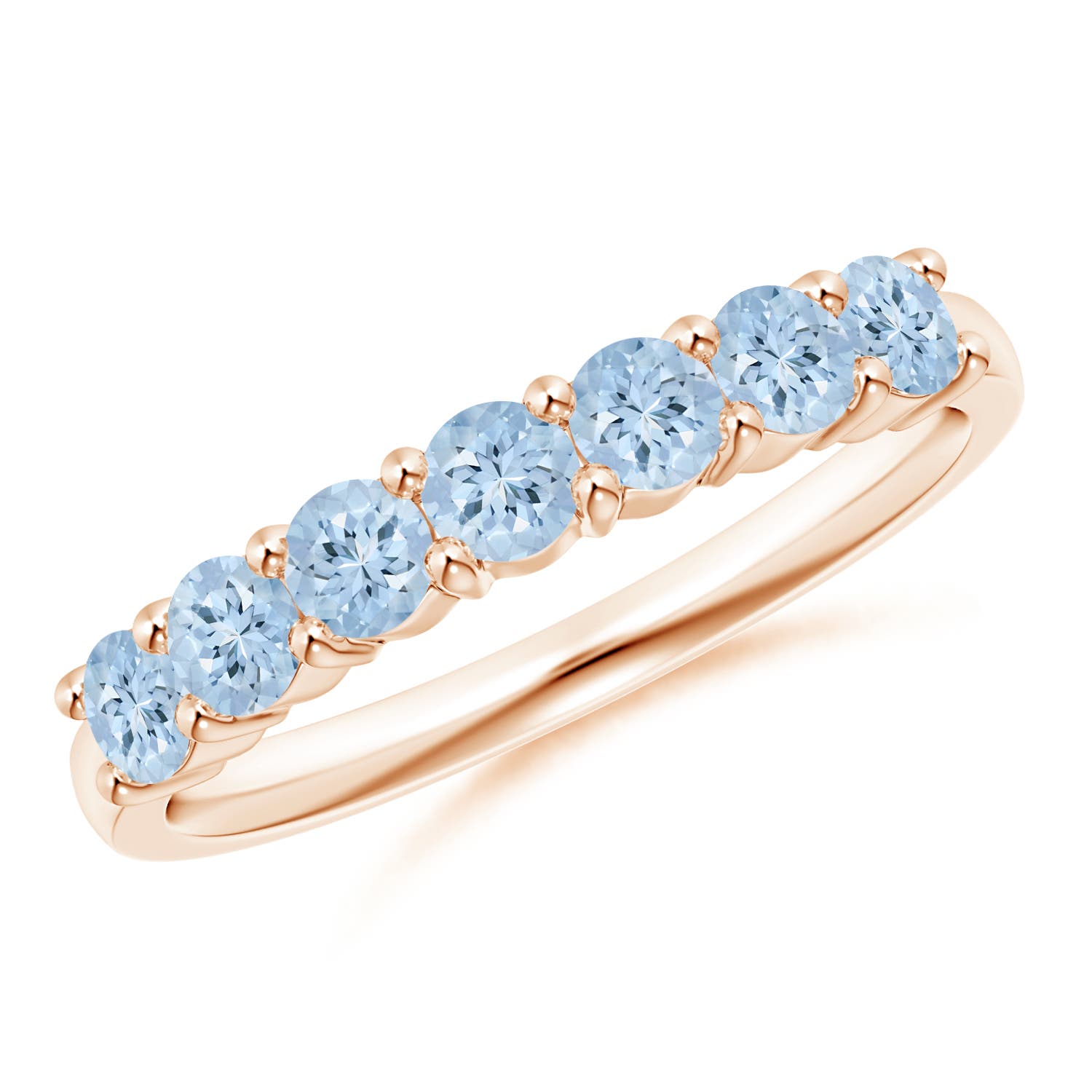 3mm AA Half Eternity Seven Stone Aquamarine Wedding Ring in 18CT Rose Gold