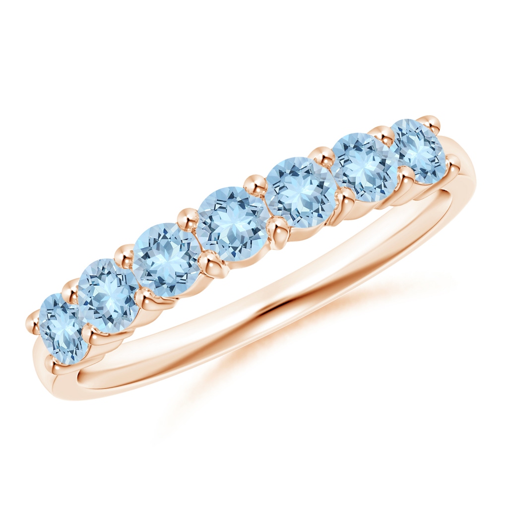 3mm AAA Half Eternity Seven Stone Aquamarine Wedding Ring in 18K Rose Gold