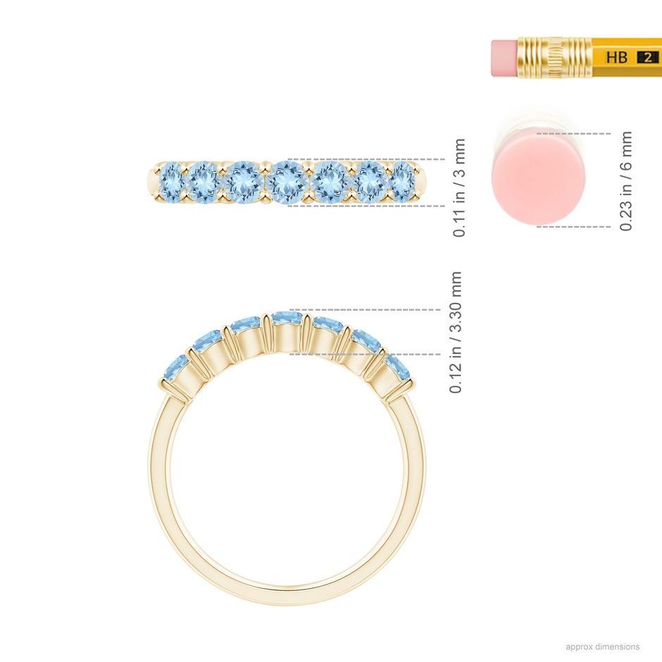 3mm AAA Half Eternity Seven Stone Aquamarine Wedding Ring in 18K Yellow Gold ruler