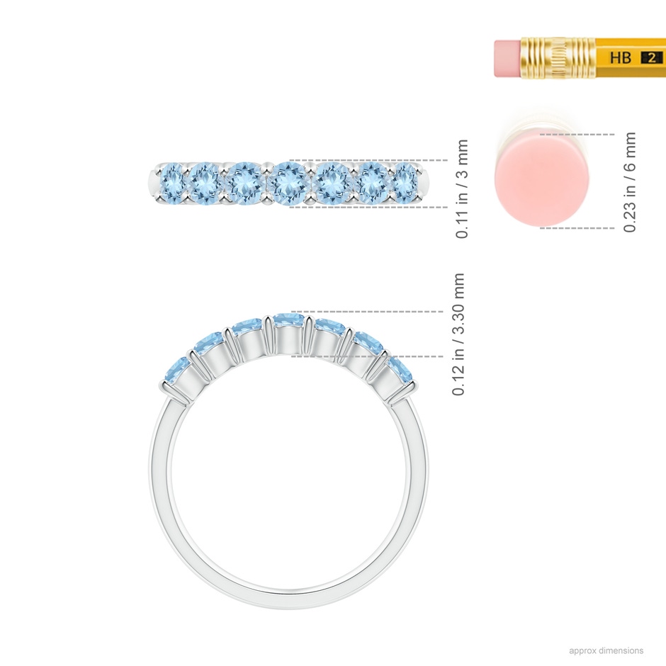 3mm AAA Half Eternity Seven Stone Aquamarine Wedding Ring in S999 Silver ruler