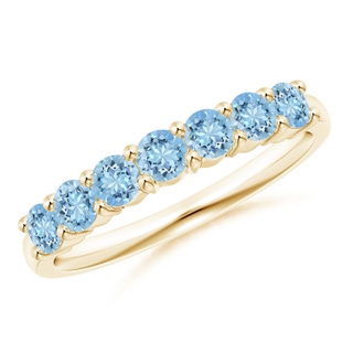 3mm AAAA Half Eternity Seven Stone Aquamarine Wedding Ring in 10K Yellow Gold