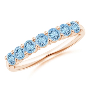 3mm AAAA Half Eternity Seven Stone Aquamarine Wedding Ring in 18K Rose Gold