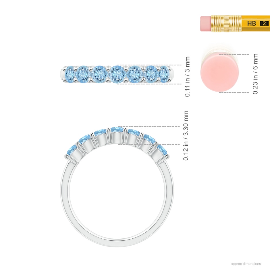 3mm AAAA Half Eternity Seven Stone Aquamarine Wedding Ring in P950 Platinum ruler