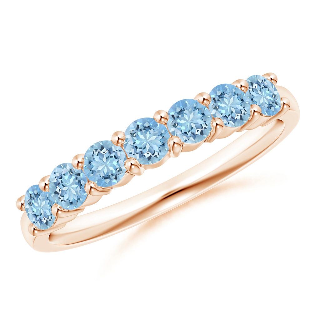 3mm AAAA Half Eternity Seven Stone Aquamarine Wedding Ring in Rose Gold