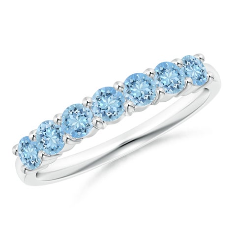3mm AAAA Half Eternity Seven Stone Aquamarine Wedding Ring in S999 Silver