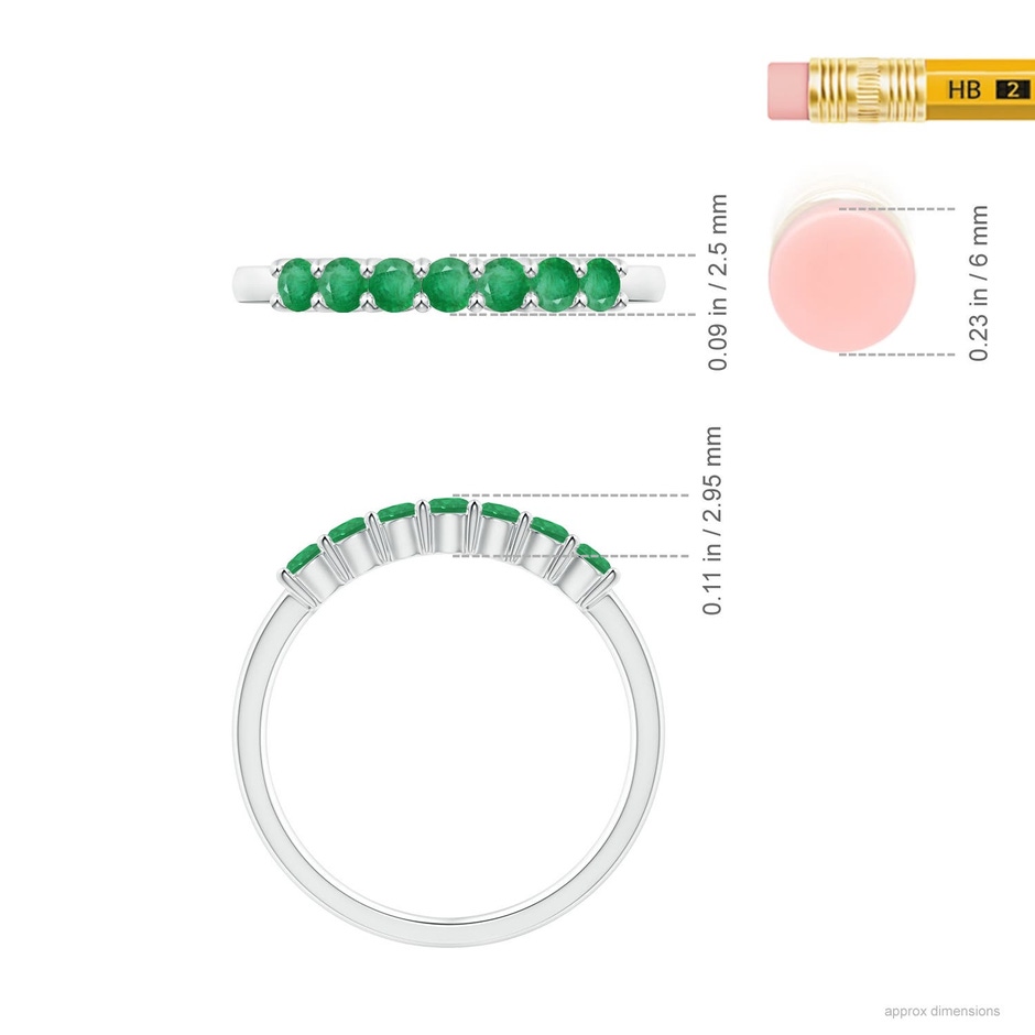 2.5mm A Half Eternity Seven Stone Emerald Wedding Ring in P950 Platinum ruler
