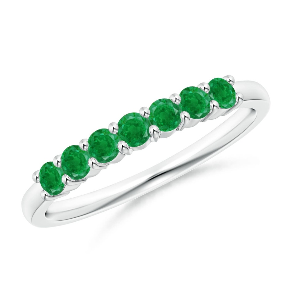 2.5mm AA Half Eternity Seven Stone Emerald Wedding Ring in 18K White Gold 