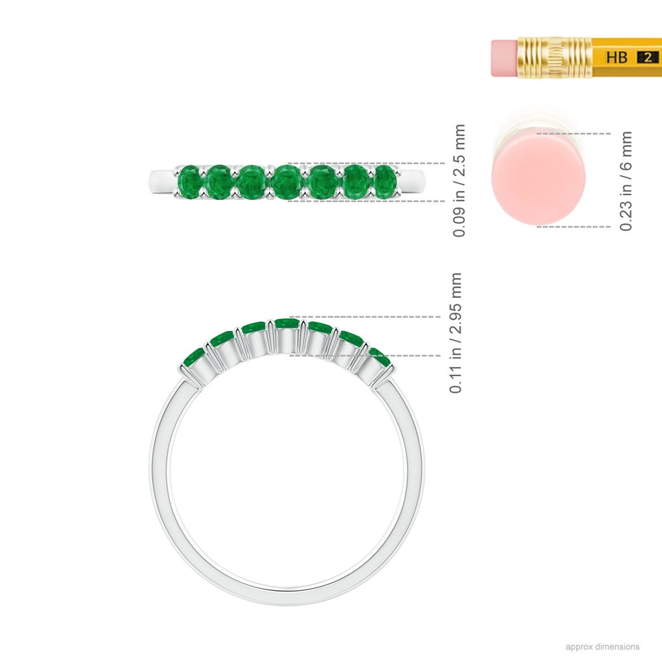 2.5mm AA Half Eternity Seven Stone Emerald Wedding Ring in 18K White Gold ruler