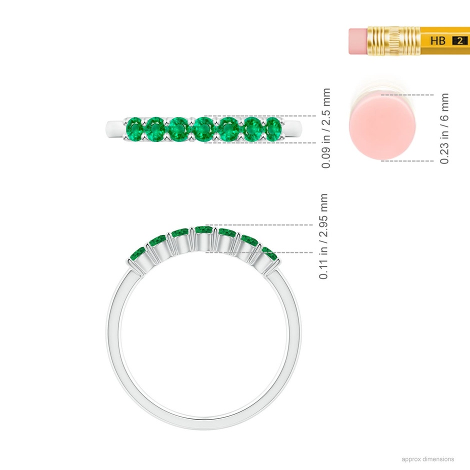 2.5mm AAA Half Eternity Seven Stone Emerald Wedding Ring in P950 Platinum ruler