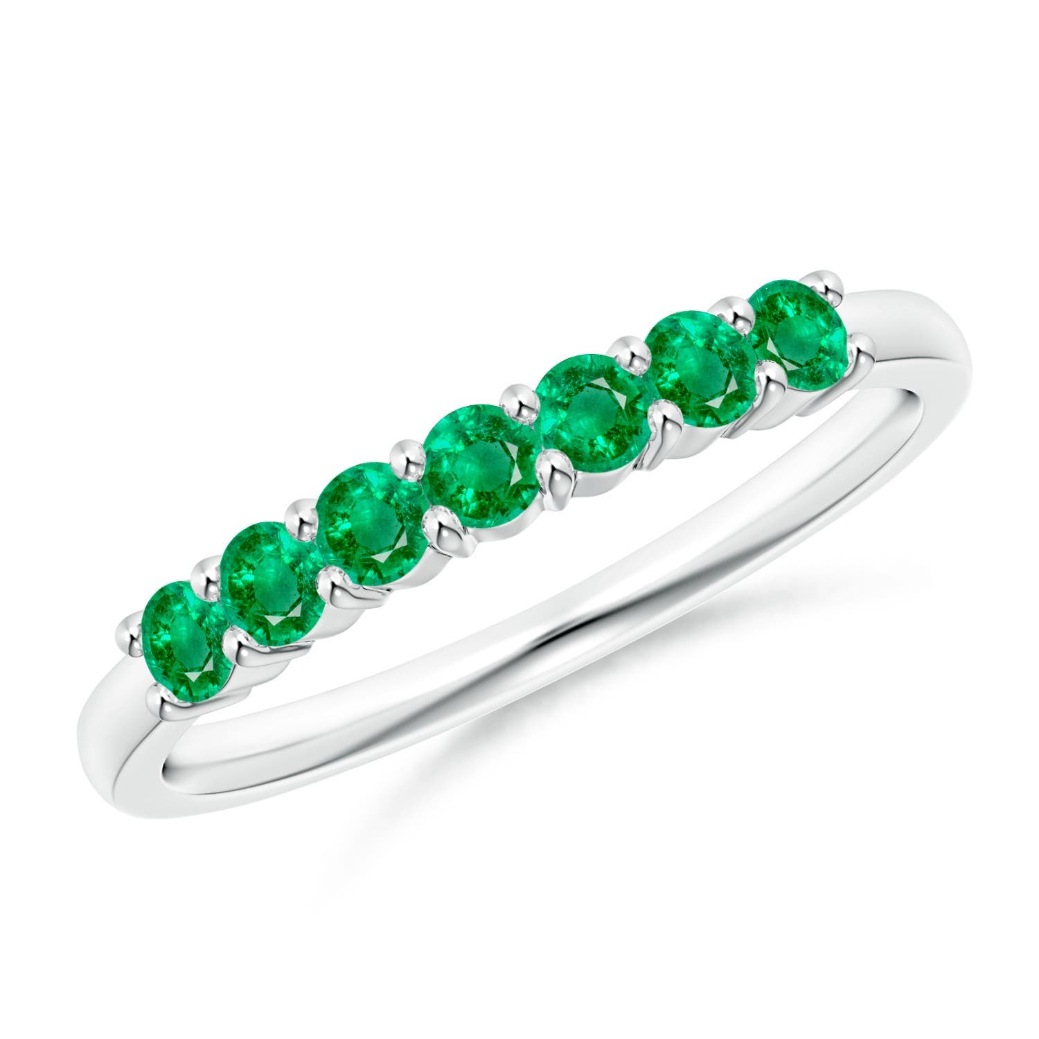 2.5mm AAA Half Eternity Seven Stone Emerald Wedding Ring in White Gold