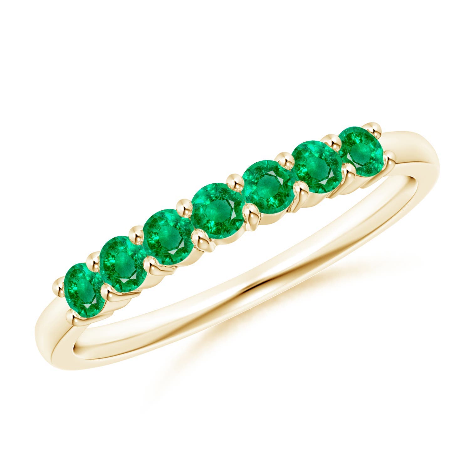 2.5mm AAA Half Eternity Seven Stone Emerald Wedding Ring in Yellow Gold