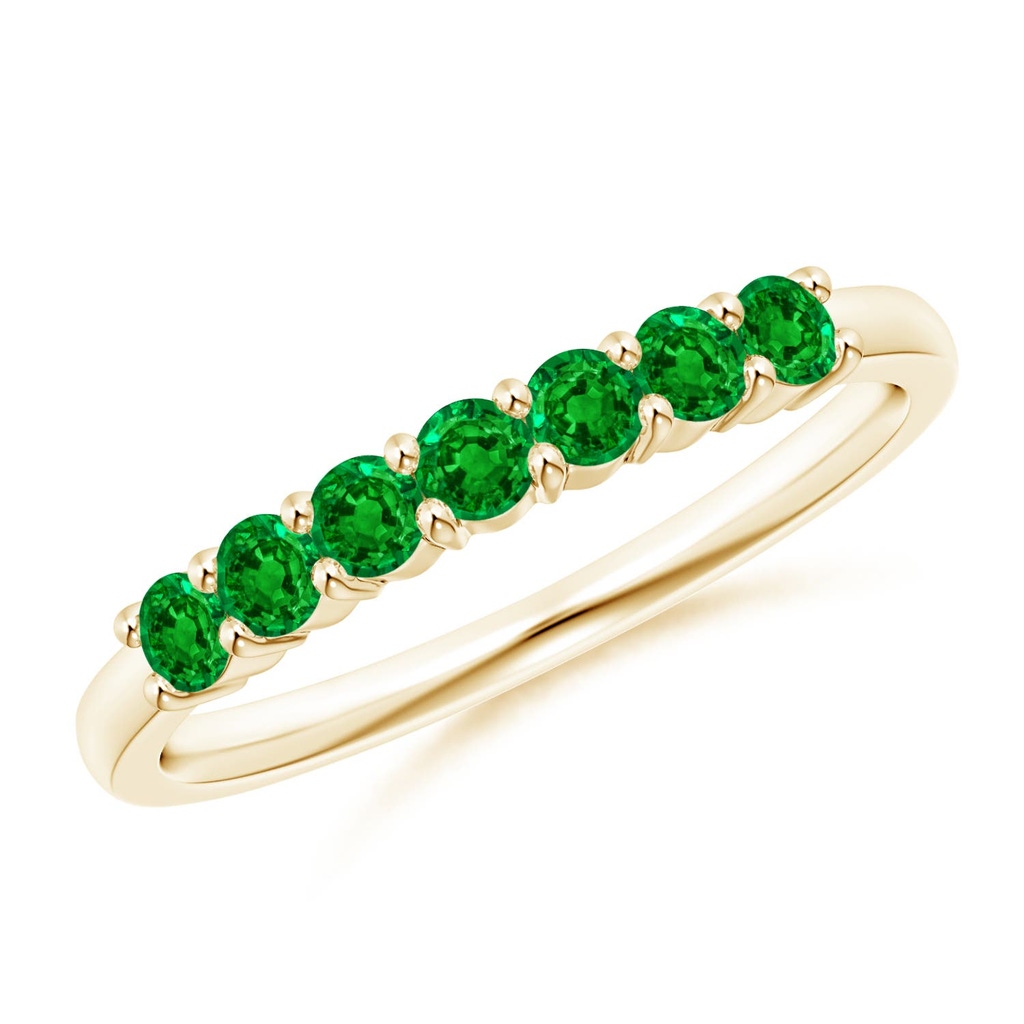 2.5mm AAAA Half Eternity Seven Stone Emerald Wedding Ring in Yellow Gold