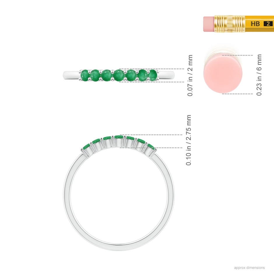 2mm A Half Eternity Seven Stone Emerald Wedding Ring in White Gold ruler