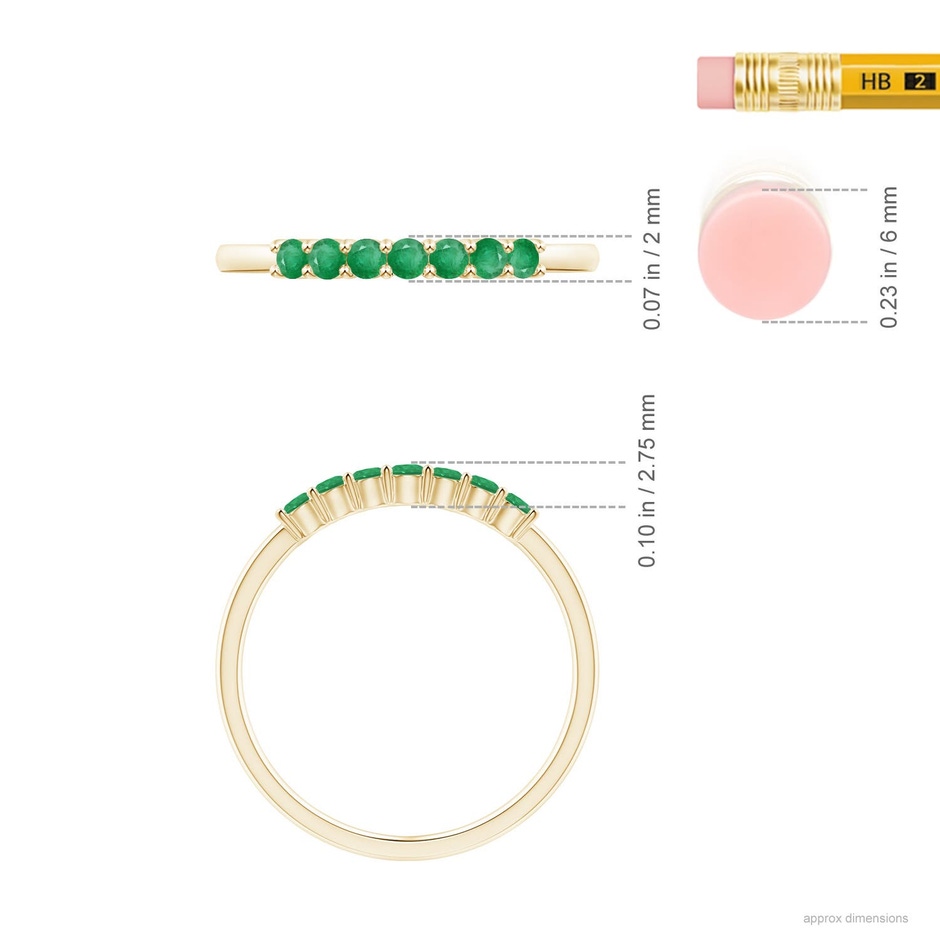2mm A Half Eternity Seven Stone Emerald Wedding Ring in Yellow Gold ruler
