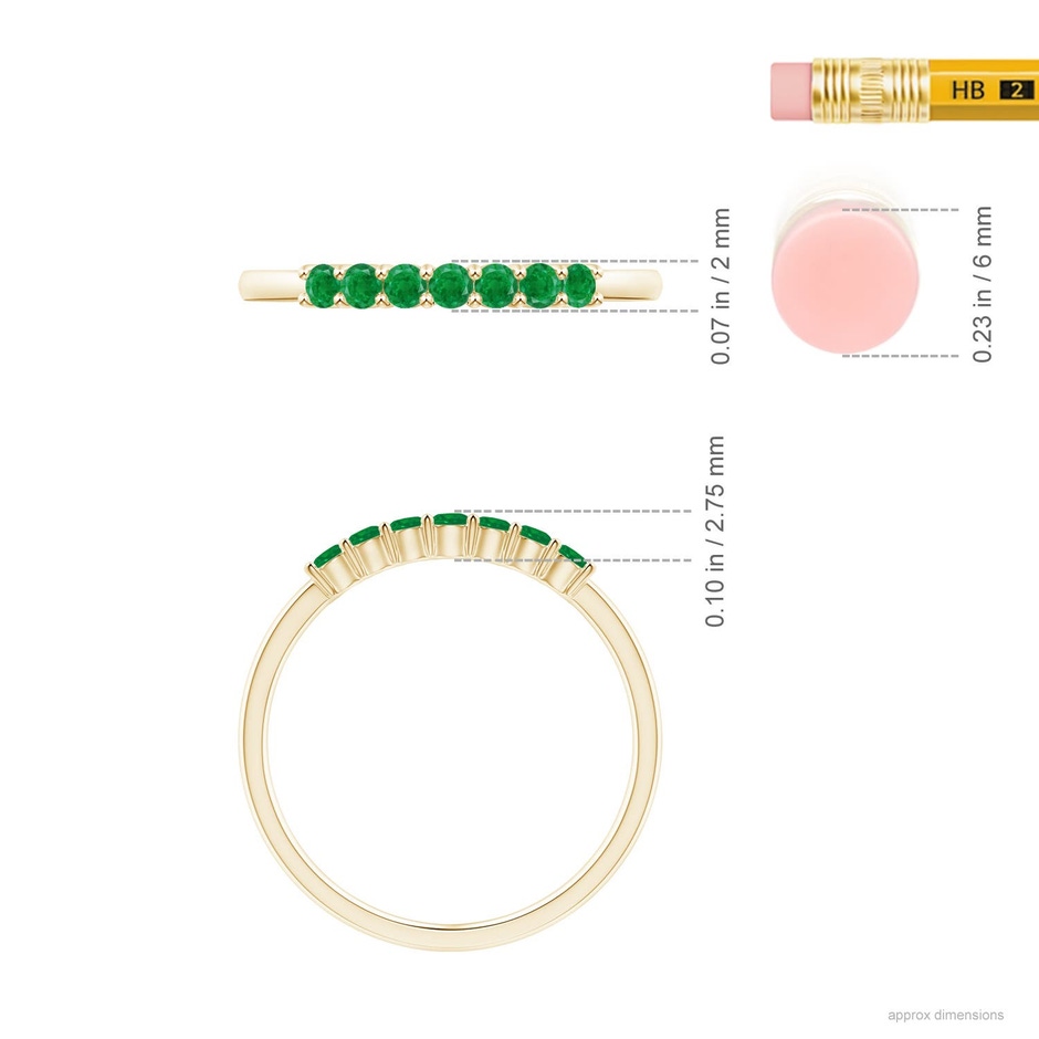 2mm AA Half Eternity Seven Stone Emerald Wedding Ring in Yellow Gold ruler
