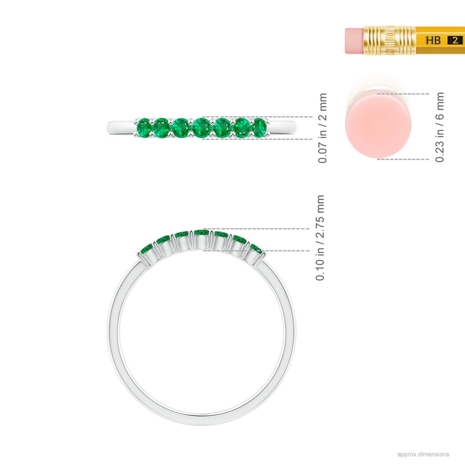 2mm AAA Half Eternity Seven Stone Emerald Wedding Ring in White Gold ruler