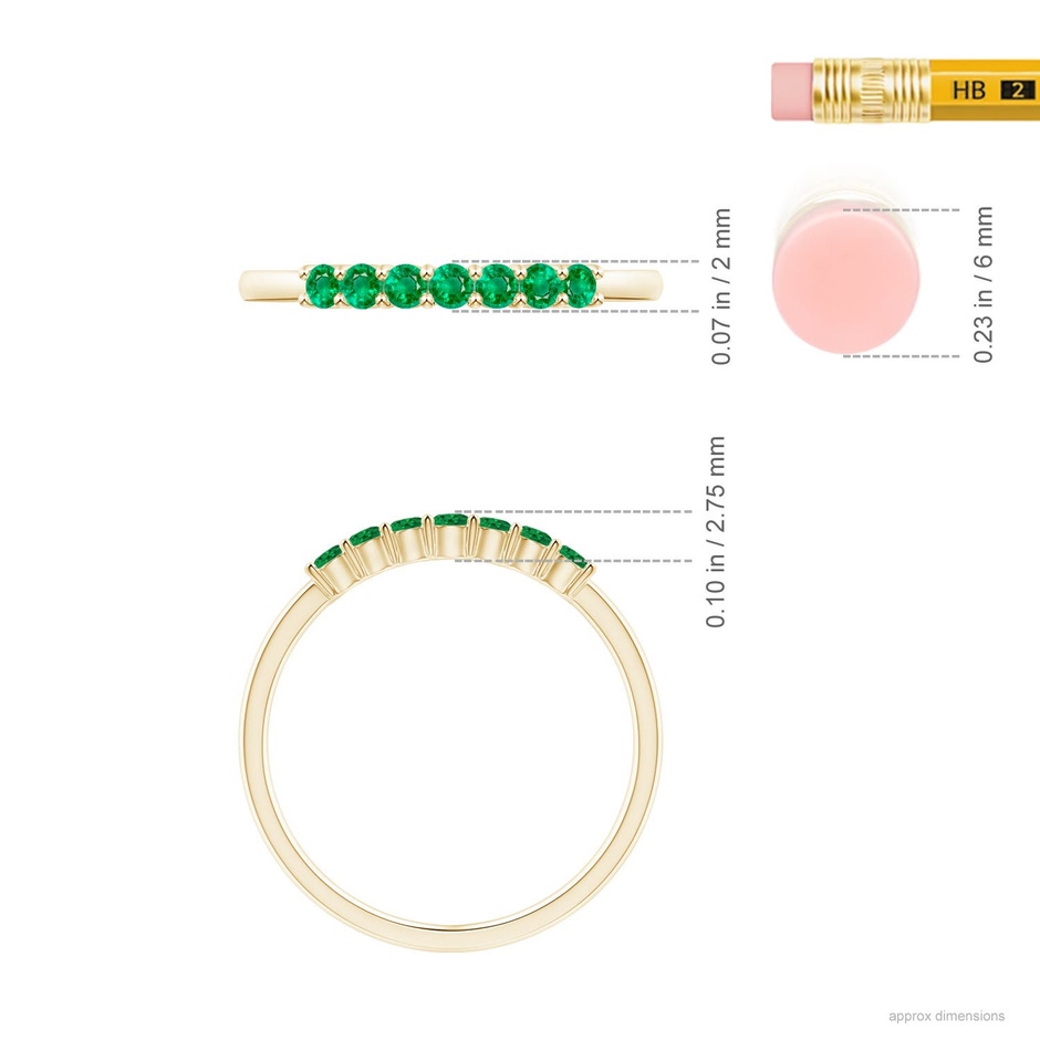 2mm AAA Half Eternity Seven Stone Emerald Wedding Ring in Yellow Gold ruler