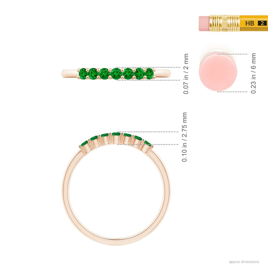2mm AAAA Half Eternity Seven Stone Emerald Wedding Ring in Rose Gold ruler
