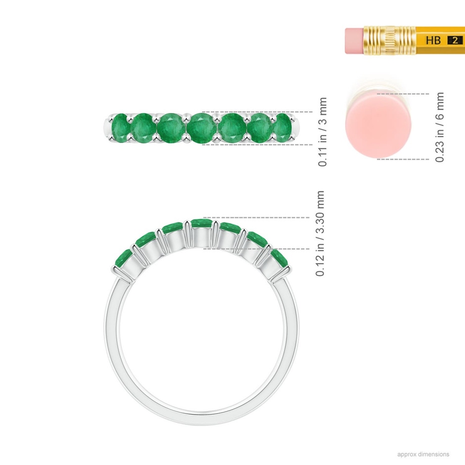 3mm A Half Eternity Seven Stone Emerald Wedding Ring in White Gold ruler