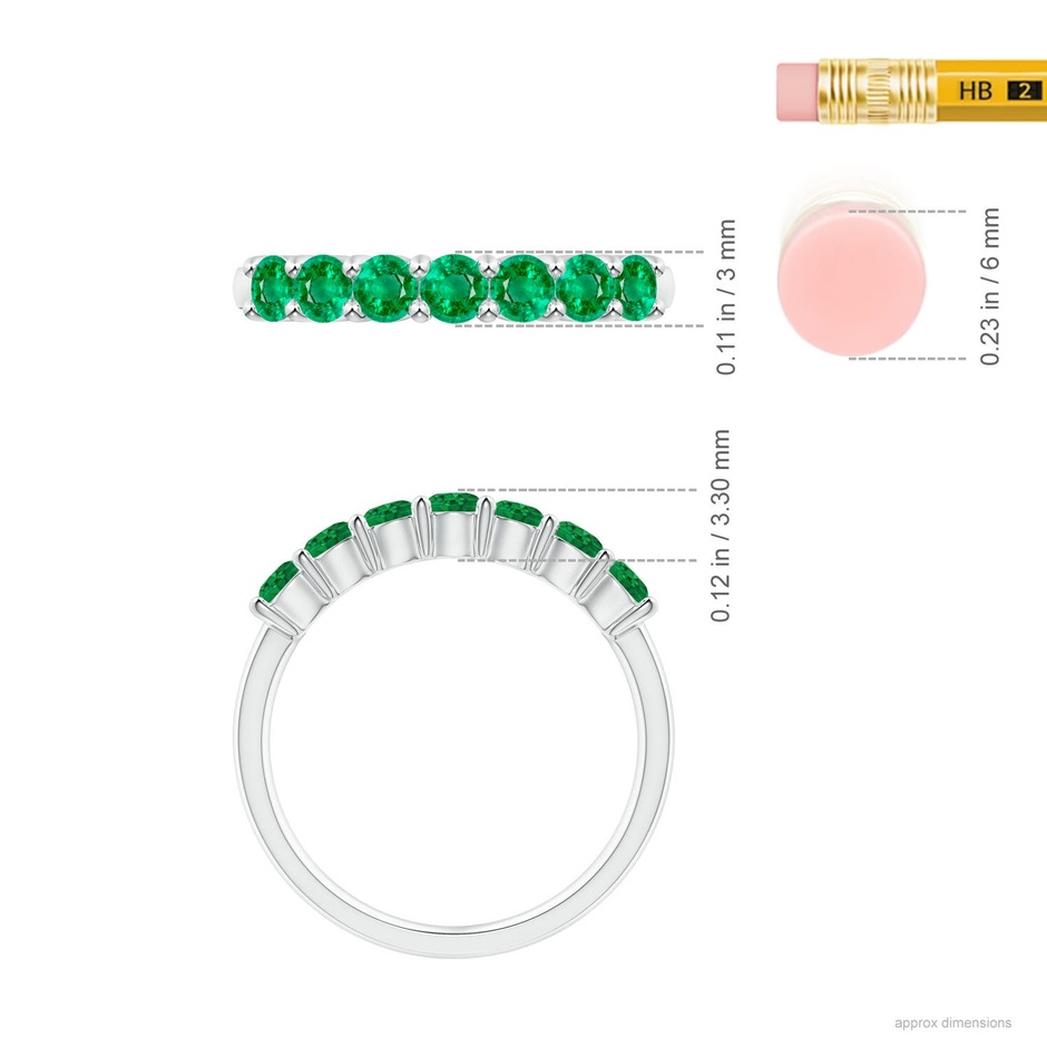 3mm AAA Half Eternity Seven Stone Emerald Wedding Ring in 18K White Gold ruler