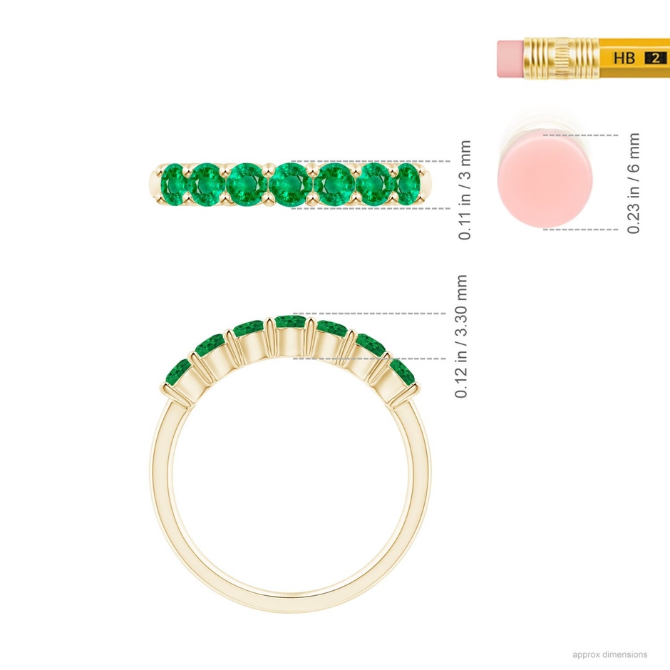 3mm AAA Half Eternity Seven Stone Emerald Wedding Ring in Yellow Gold ruler