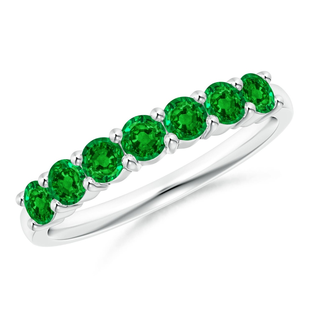 3mm AAAA Half Eternity Seven Stone Emerald Wedding Ring in 18K White Gold