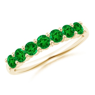 3mm AAAA Half Eternity Seven Stone Emerald Wedding Ring in Yellow Gold