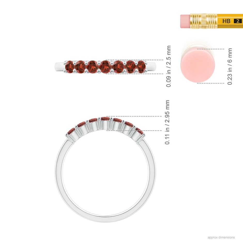 2.5mm AAA Half Eternity Seven Stone Garnet Wedding Ring in White Gold ruler
