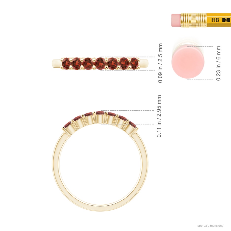 2.5mm AAA Half Eternity Seven Stone Garnet Wedding Ring in Yellow Gold ruler