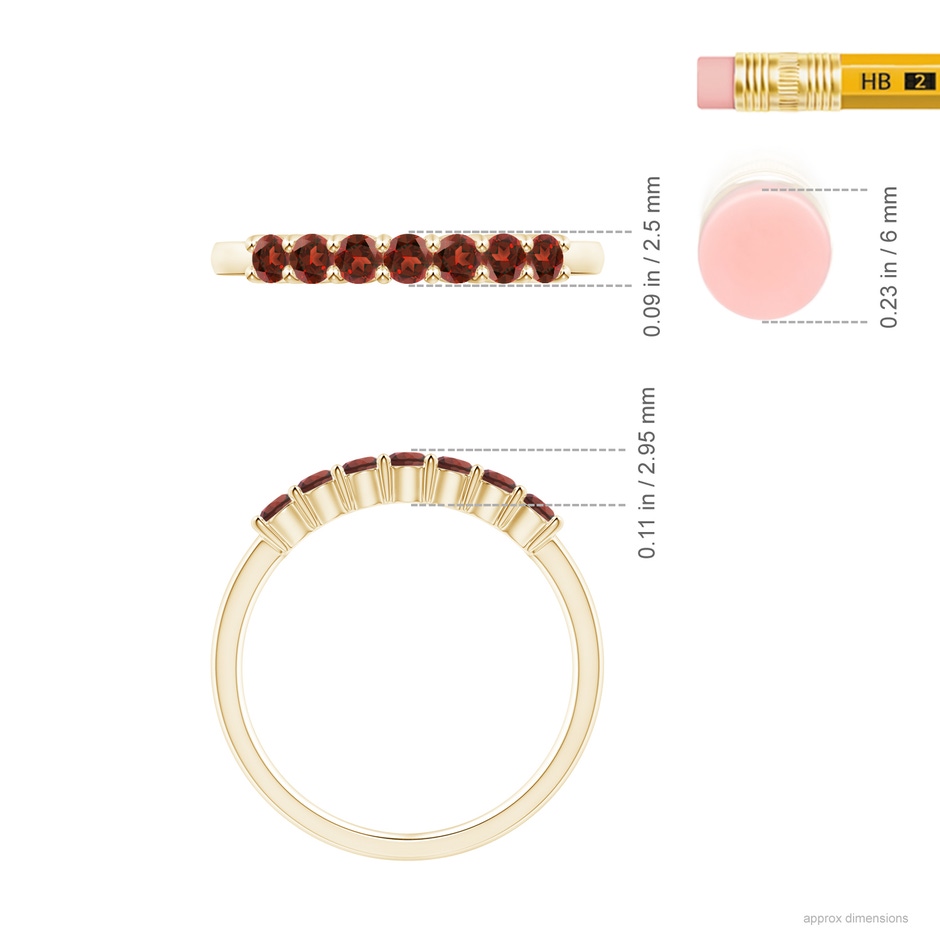 2.5mm AAAA Half Eternity Seven Stone Garnet Wedding Ring in Yellow Gold ruler