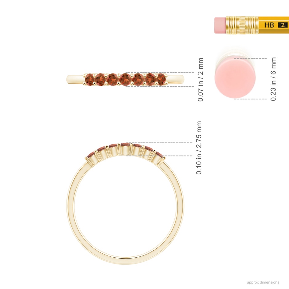 2mm A Half Eternity Seven Stone Garnet Wedding Ring in 10K Yellow Gold ruler