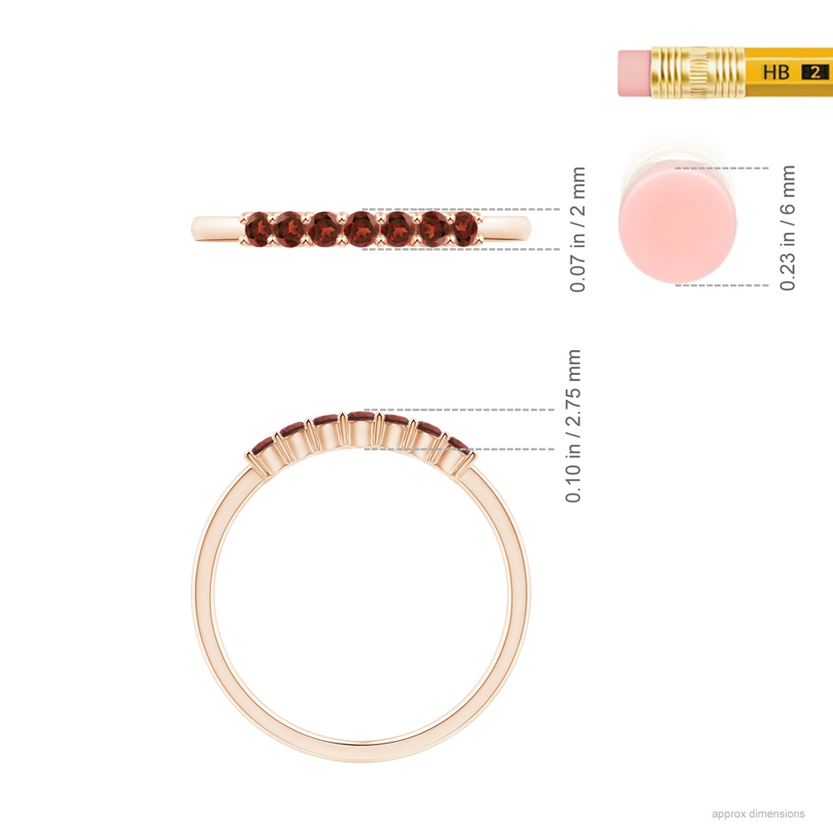 2mm AAAA Half Eternity Seven Stone Garnet Wedding Ring in Rose Gold ruler