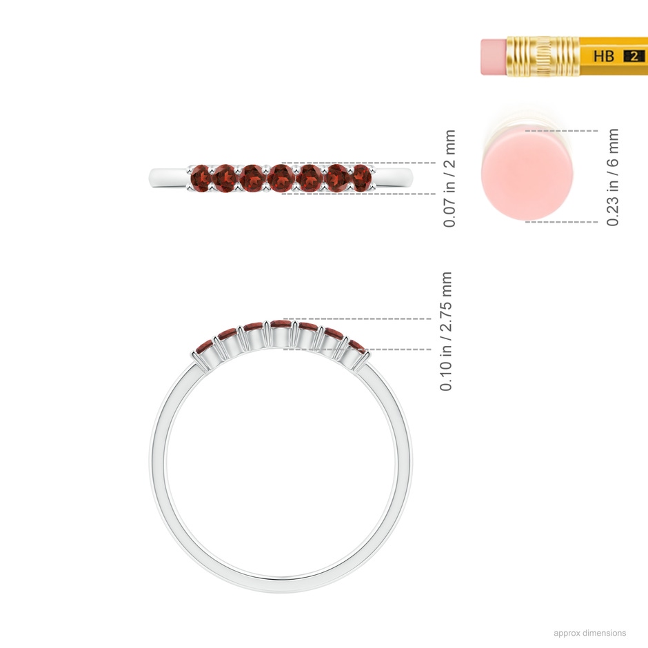2mm AAAA Half Eternity Seven Stone Garnet Wedding Ring in S999 Silver ruler