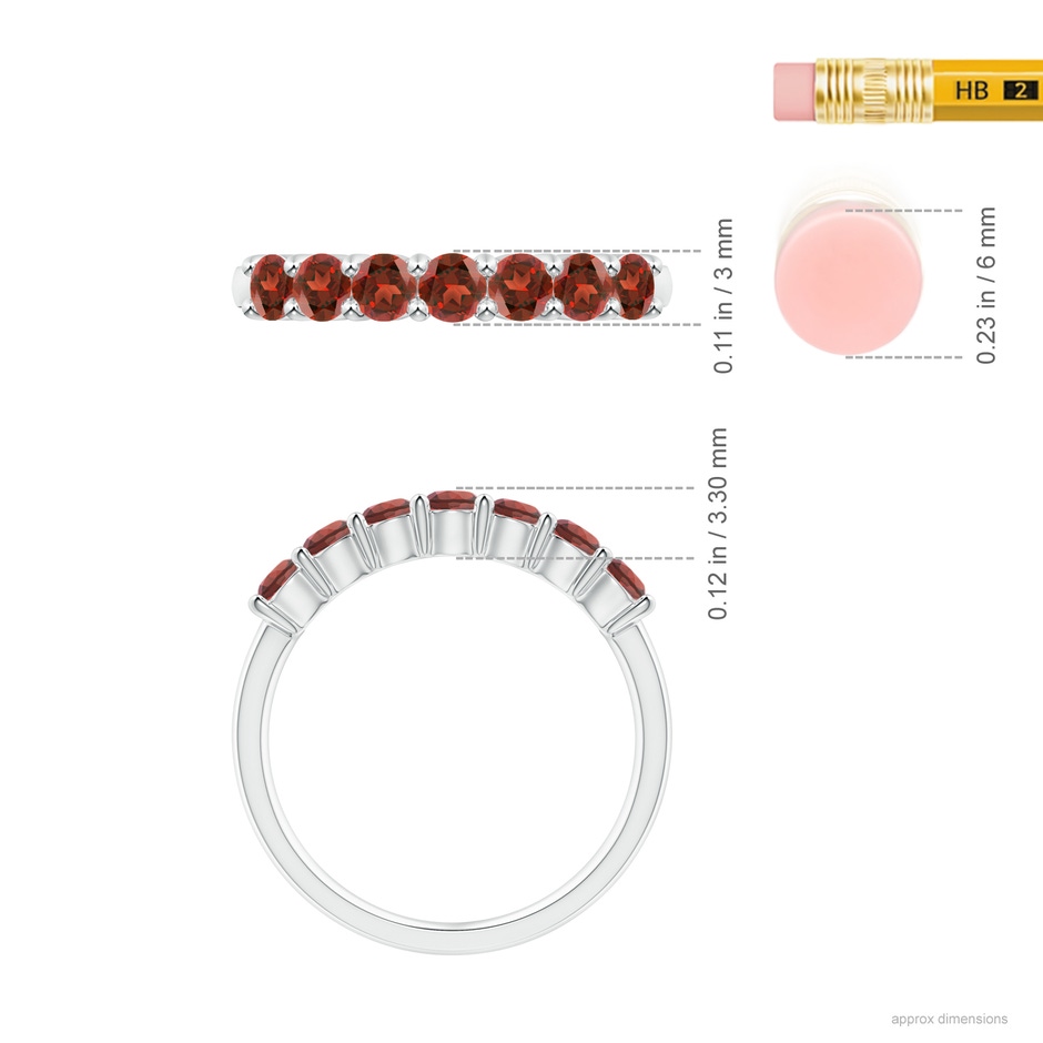 3mm AAA Half Eternity Seven Stone Garnet Wedding Ring in White Gold ruler