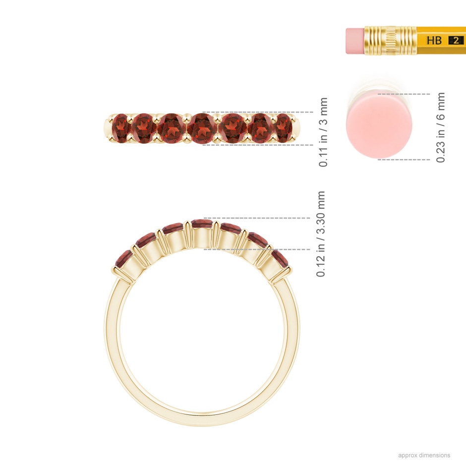 3mm AAA Half Eternity Seven Stone Garnet Wedding Ring in Yellow Gold ruler