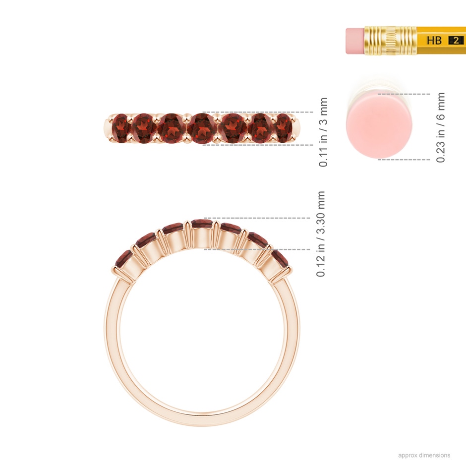3mm AAAA Half Eternity Seven Stone Garnet Wedding Ring in Rose Gold ruler