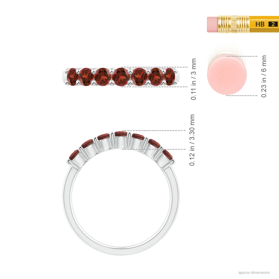 3mm AAAA Half Eternity Seven Stone Garnet Wedding Ring in White Gold ruler