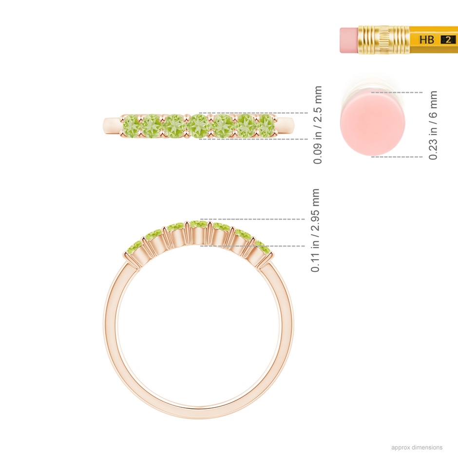 2.5mm AAA Half Eternity Seven Stone Peridot Wedding Ring in Rose Gold ruler