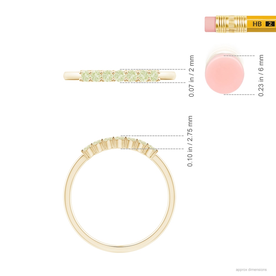 2mm A Half Eternity Seven Stone Peridot Wedding Ring in 9K Yellow Gold ruler
