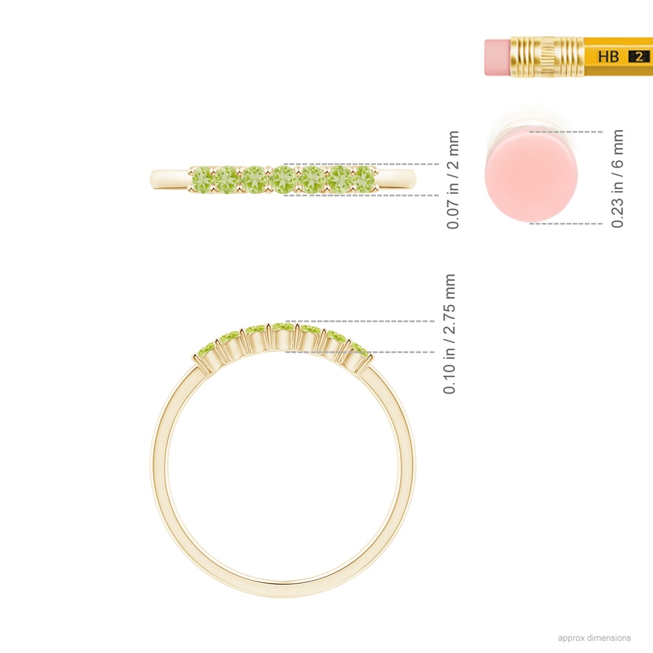 2mm AAA Half Eternity Seven Stone Peridot Wedding Ring in Yellow Gold ruler