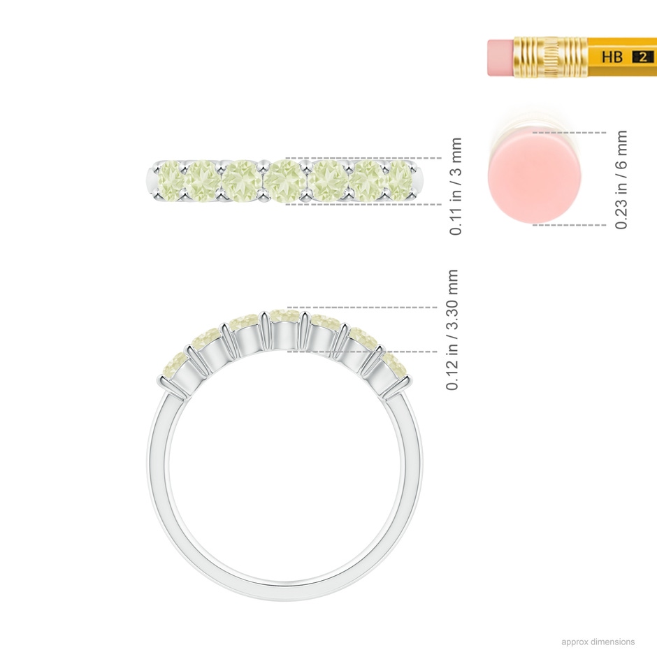 3mm A Half Eternity Seven Stone Peridot Wedding Ring in S999 Silver ruler