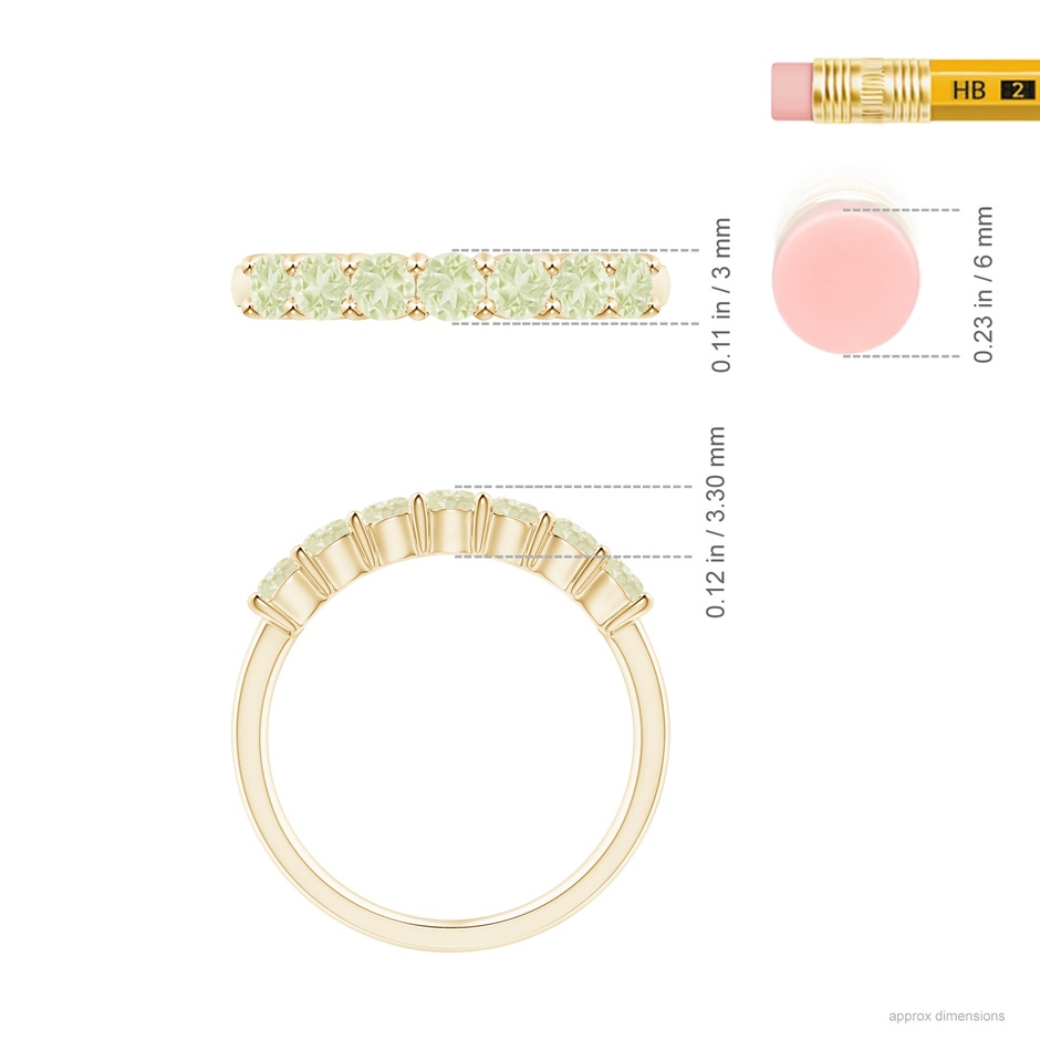 3mm A Half Eternity Seven Stone Peridot Wedding Ring in Yellow Gold ruler
