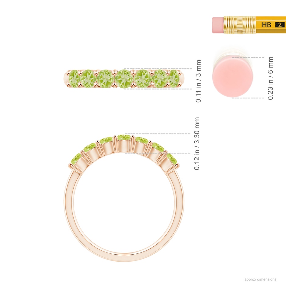 3mm AAA Half Eternity Seven Stone Peridot Wedding Ring in 18K Rose Gold ruler