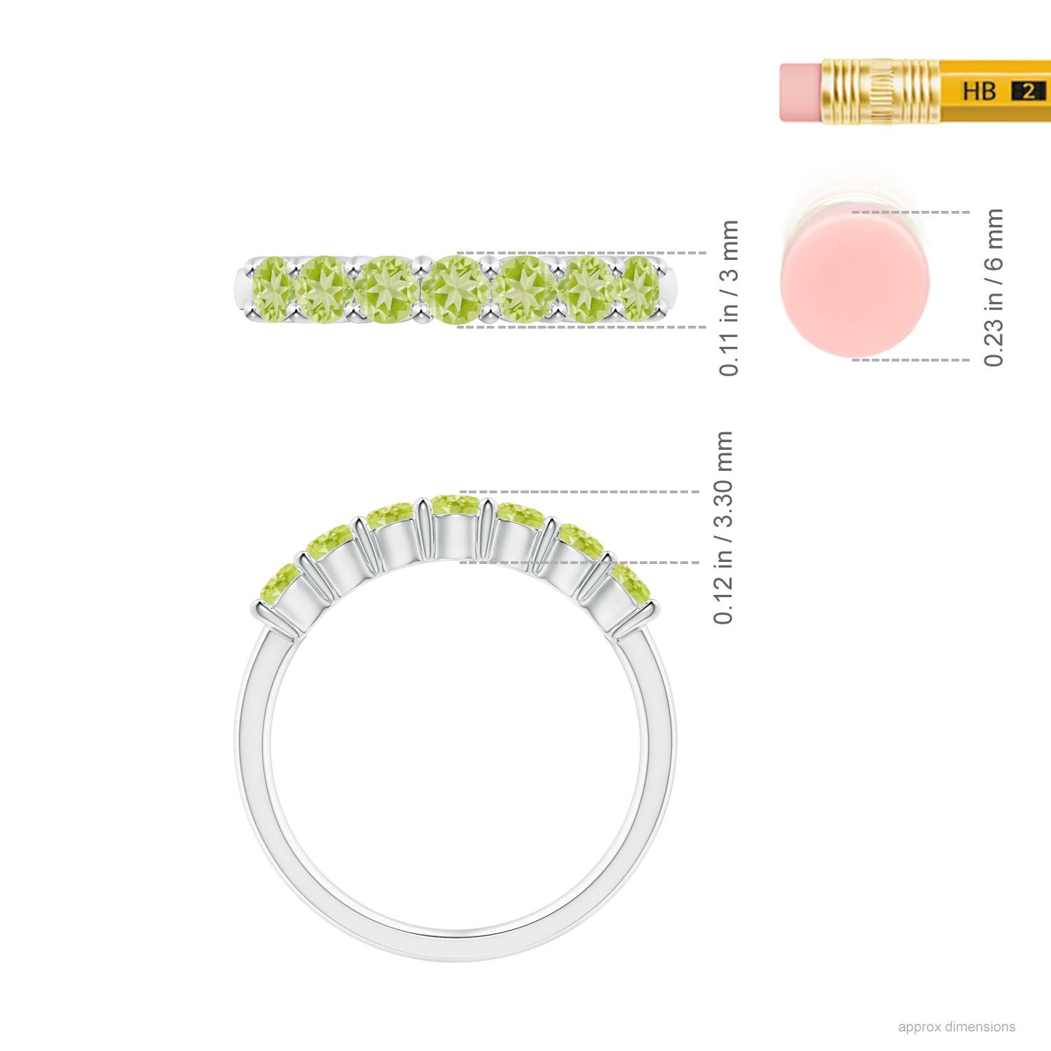3mm AAA Half Eternity Seven Stone Peridot Wedding Ring in 18CT White Gold - ruler