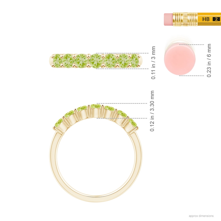 3mm AAA Half Eternity Seven Stone Peridot Wedding Ring in Yellow Gold ruler