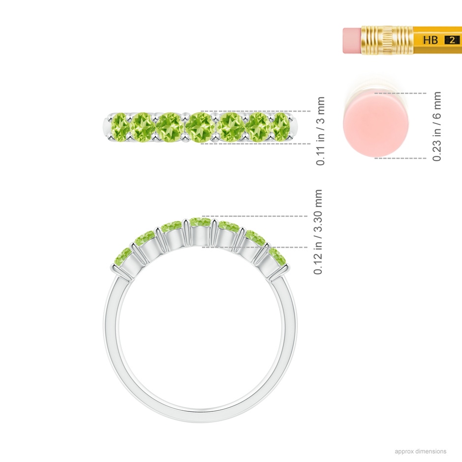 3mm AAAA Half Eternity Seven Stone Peridot Wedding Ring in White Gold ruler
