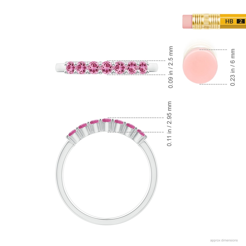2.5mm AAA Half Eternity 7 Stone Pink Tourmaline Wedding Ring in White Gold ruler