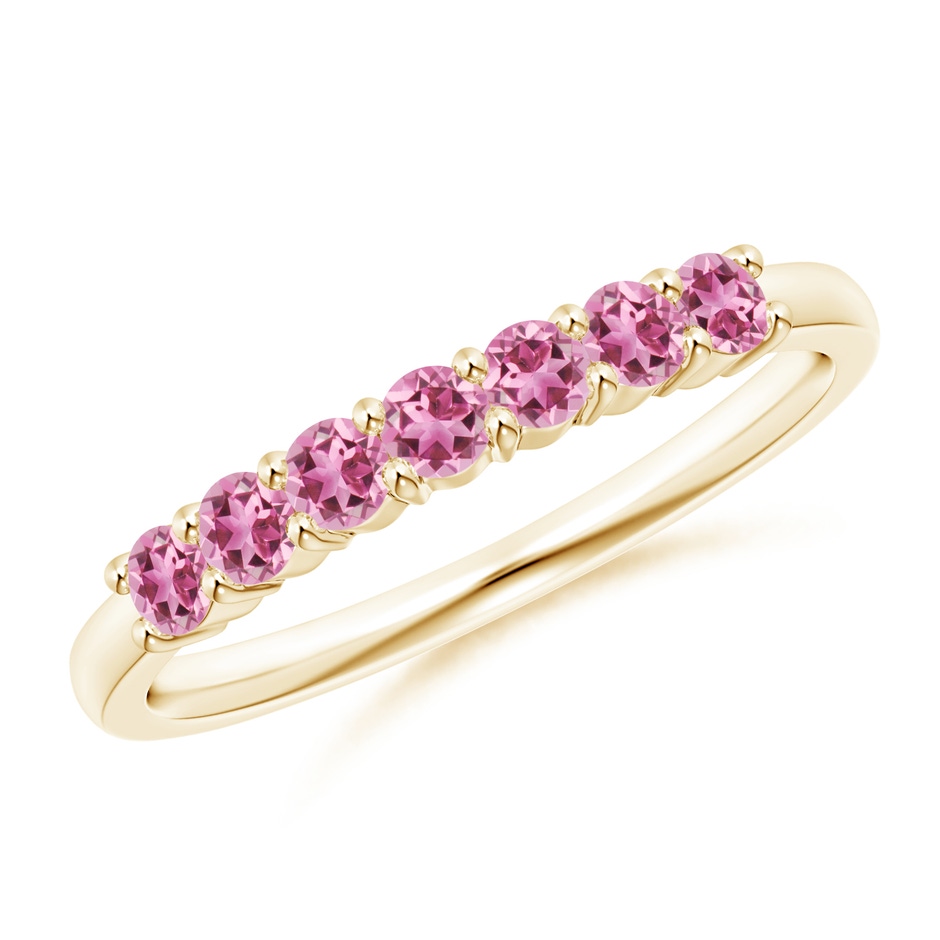 2.5mm AAA Half Eternity 7 Stone Pink Tourmaline Wedding Ring in Yellow Gold 