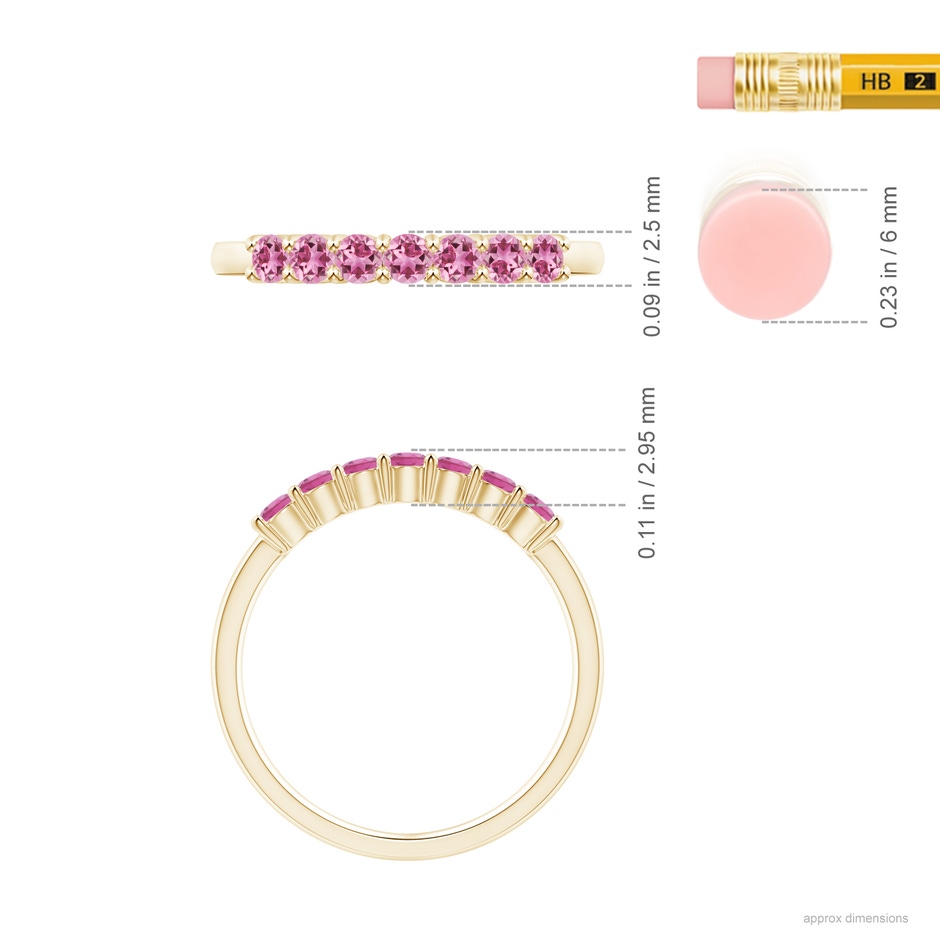 2.5mm AAA Half Eternity 7 Stone Pink Tourmaline Wedding Ring in Yellow Gold ruler